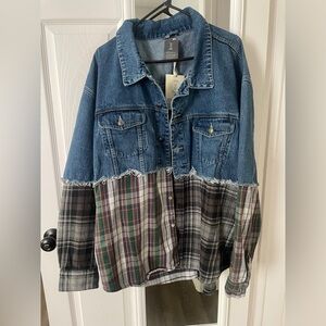 Oversized Denim/Flannel spliced jacket